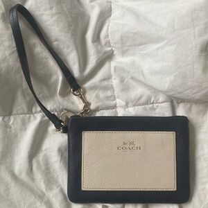 COACH Bi-Color Midnight Blue Chalk White Leather Wristlet 2 tone